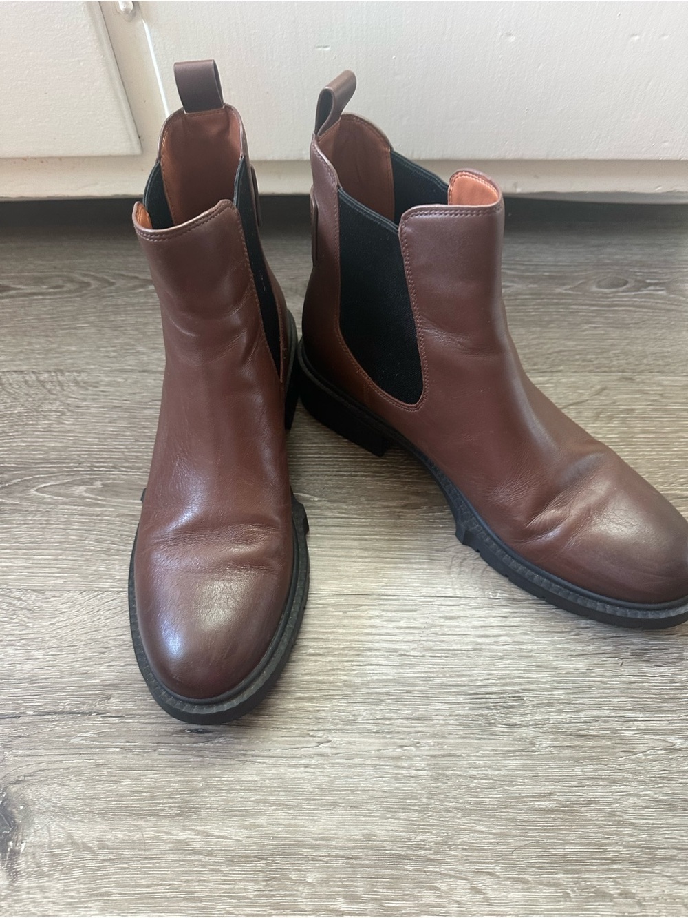 Coach Brown Leather Chelsea Booties with Black Elastic Panels